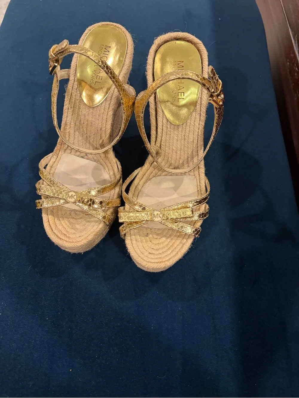 Michael Kors Metallic Gold Espadrille Wedge Sandals